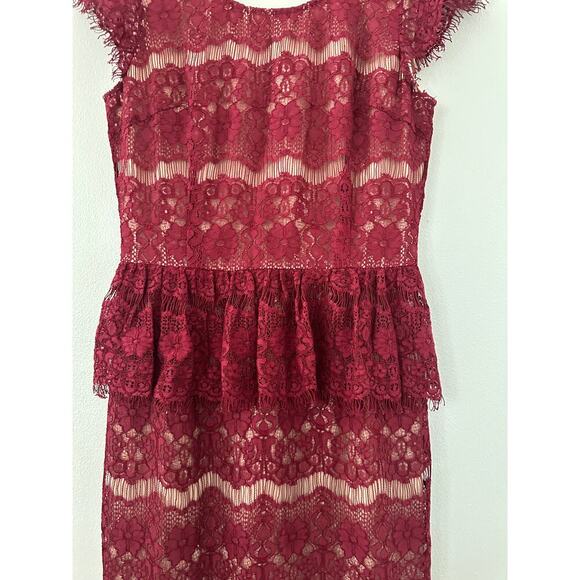 Anthropologie Maeve Lace Maroon Peplum Cocktail Dress sz Small - Picture 3 of 6
